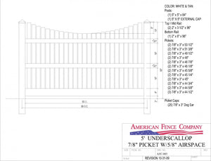 AFC-003   5' Tall x 8' Wide Underscallop Fence with 5/8" Air Space