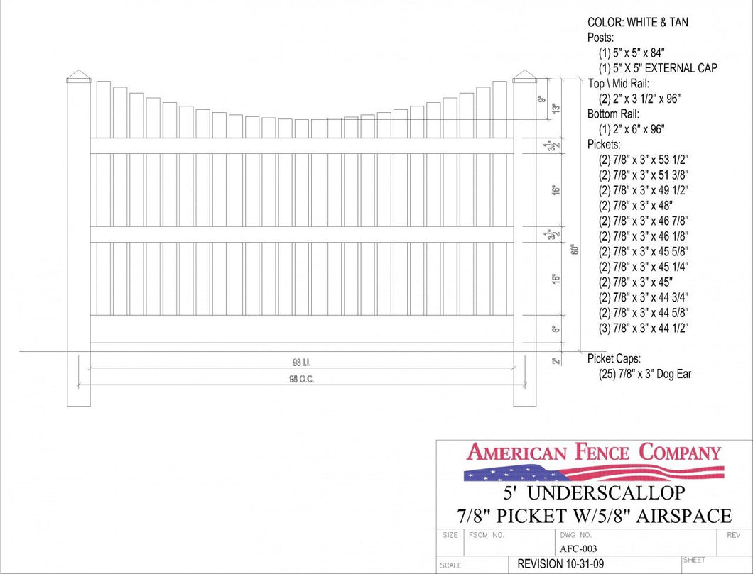 AFC-003   5' Tall x 8' Wide Underscallop Fence with 5/8