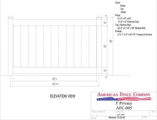 AFC-005   5' Tall x 8' Wide Privacy Fence - White