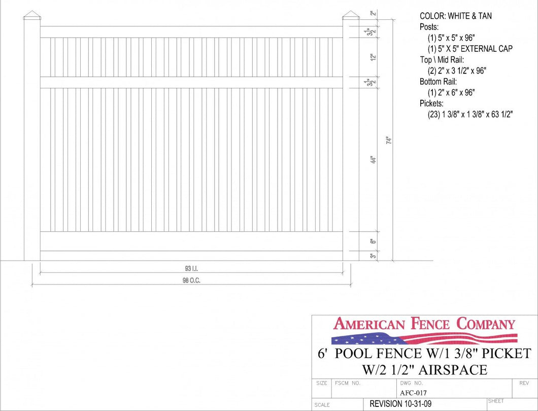 AFC-017   6' Tall x 8' Wide Pool Fence with 2-1/2