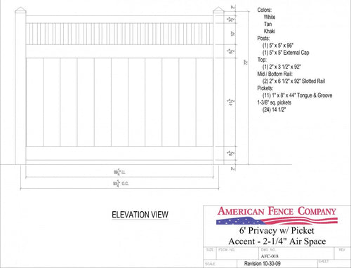 AFC-018   6' Tall x 8' Wide Privacy Fence with Picket Accent - Khaki