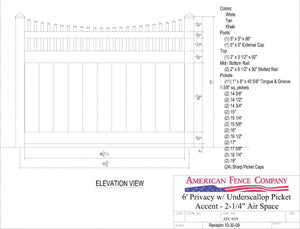 AFC-019   6' Tall x 8' Wide Privacy Fence with Underscallop Picket Accent
