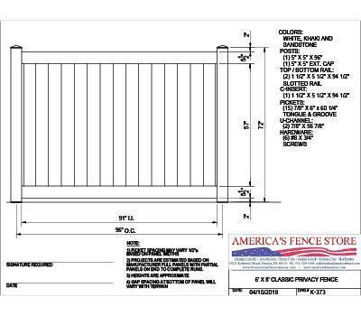K-373 6' Tall x 8' Wide Privacy Fence